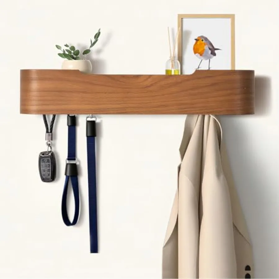 Coat Rack Wall Mount with Hidden Hooks Wall Hooks with Shelf Wall Key Holder Mount Wooden Shelf Entryway Hooks for Bedroom Bath
Coat Rack Wall Mount with Hidden Hooks Wall Hooks with Shelf Wall Key Holder Mount Wooden Shelf Entryway Hooks for Bedroom Bath
