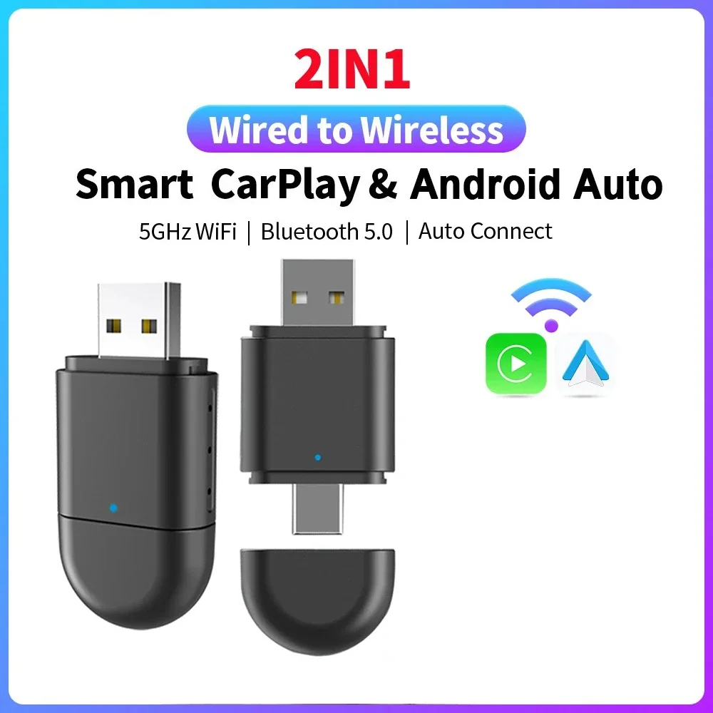 Newest Wireless CarPlay & Android Auto 2 in 1 Wireless Adapter Smart USB Dongle USB&Type-C Connector Car Accessories
Newest Wireless CarPlay & Android Auto 2 in 1 Wireless Adapter Smart USB Dongle USB&Type-C Connector Car Accessories