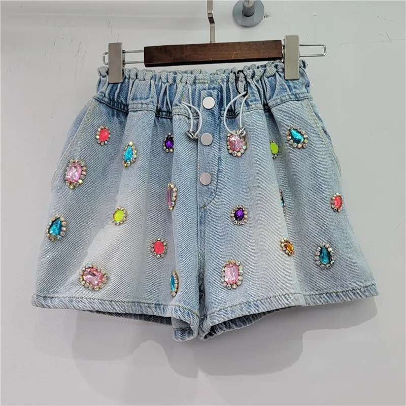 2024 Summer New Heavy Handmade Colorful Diamond Elastic High Waist Loose Slim Denim Wide Leg Shorts Women LX206
2024 Summer New Heavy Handmade Colorful Diamond Elastic High Waist Loose Slim Denim Wide Leg Shorts Women LX206