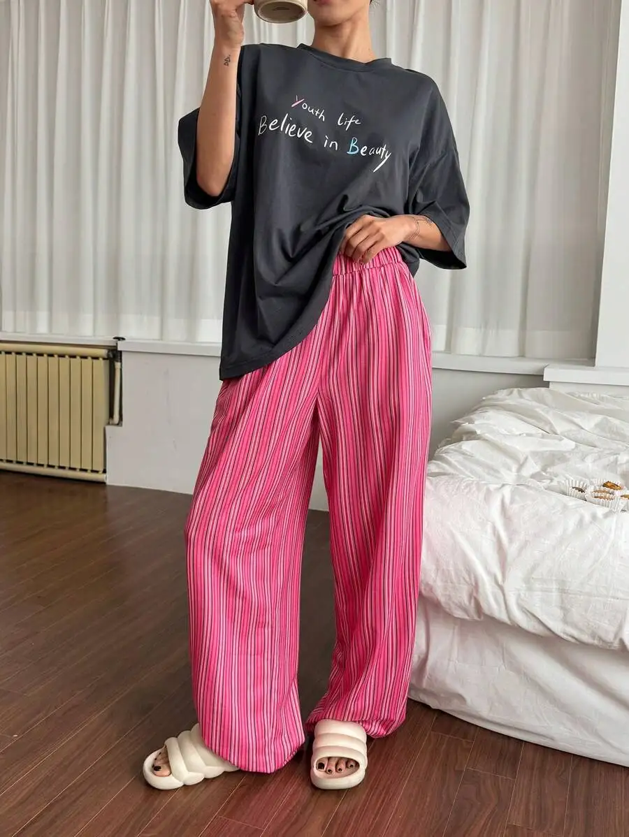 Women 2pcs Striped Short Sleeve Pajama Set Comfortable Sleepwear
Women 2pcs Striped Short Sleeve Pajama Set Comfortable Sleepwear