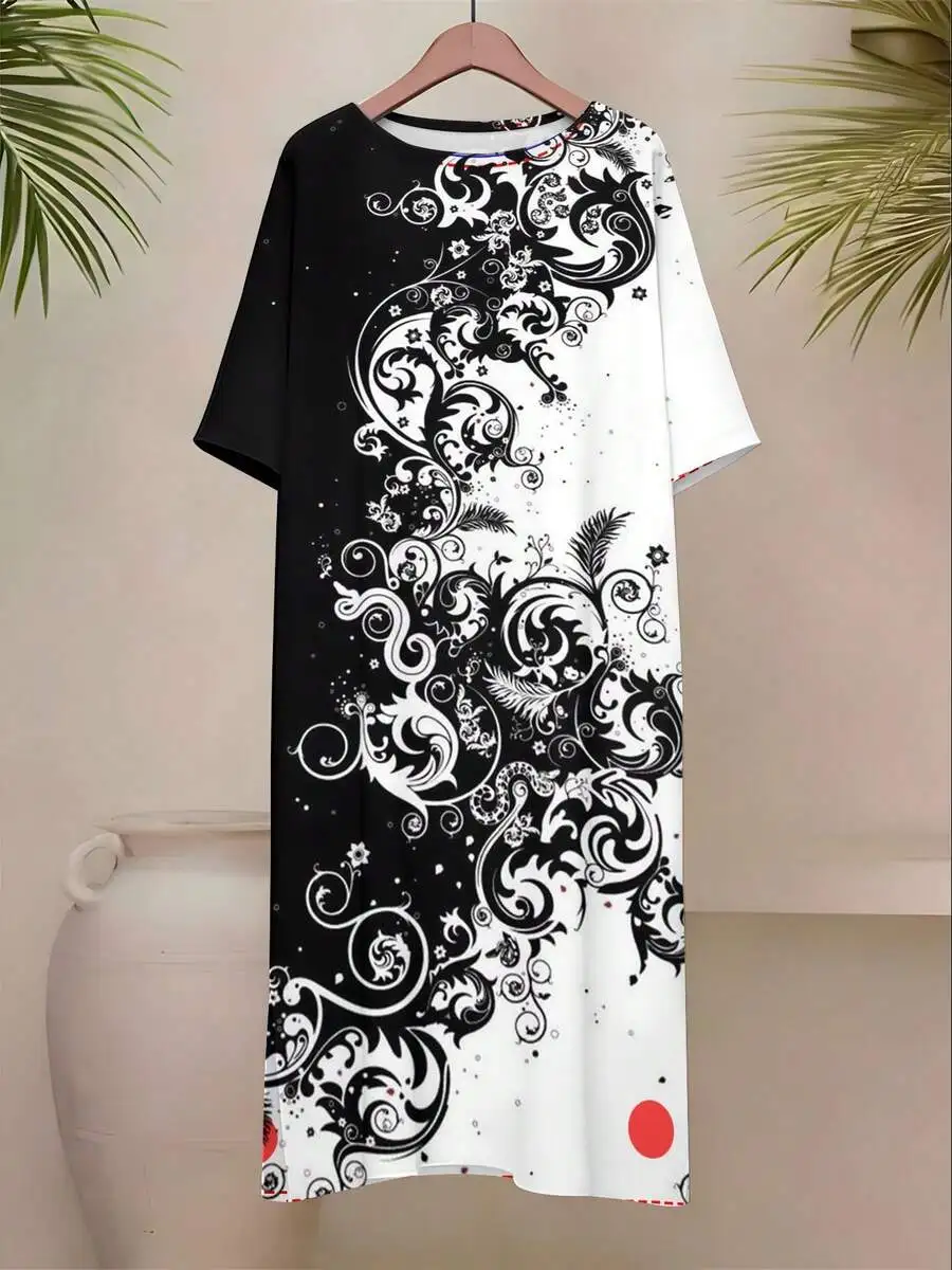 3D Printed Black And White Floral Swirl Casual Midi Dress For Women
3D Printed Black And White Floral Swirl Casual Midi Dress For Women