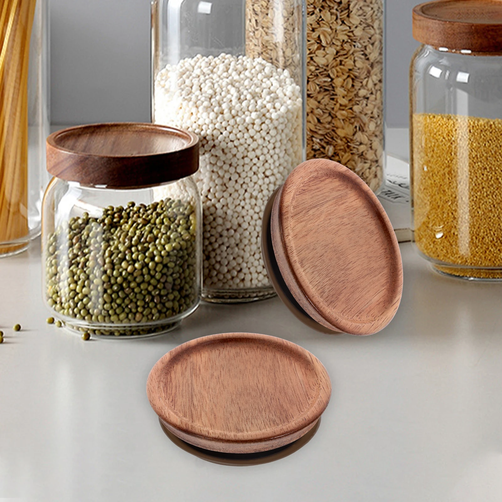 2Pcs Mason Jars Airtight Wooden Lids Silicone Ring Kitchen Storage Jar Covers Wide Mouth Sealing Covers 
2Pcs Mason Jars Airtight Wooden Lids Silicone Ring Kitchen Storage Jar Covers Wide Mouth Sealing Covers