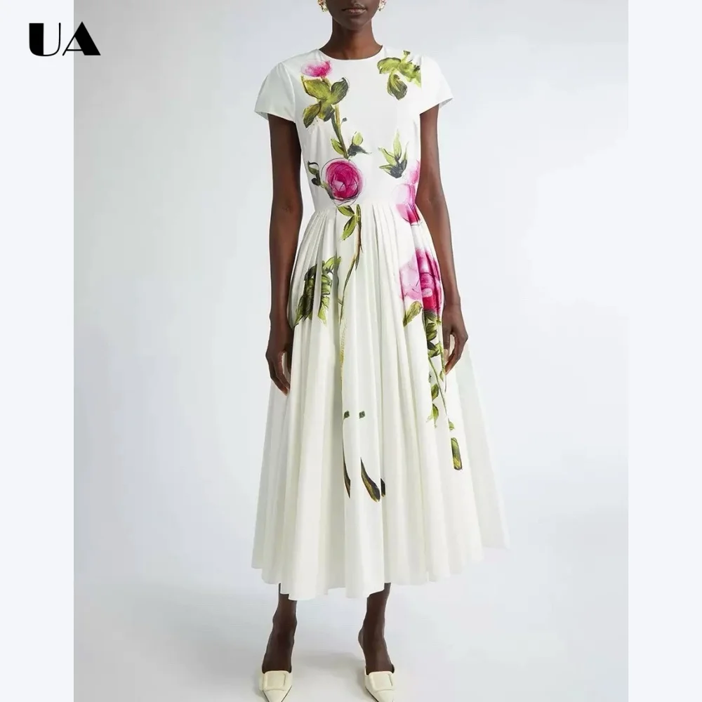 French Style Printed O-neck Long Dresses for Women, Fashionable Short Sleeve A-line Dress, Romantic Waist-chiching Daily Dress
French Style Printed O-neck Long Dresses for Women, Fashionable Short Sleeve A-line Dress, Romantic Waist-chiching Daily Dress