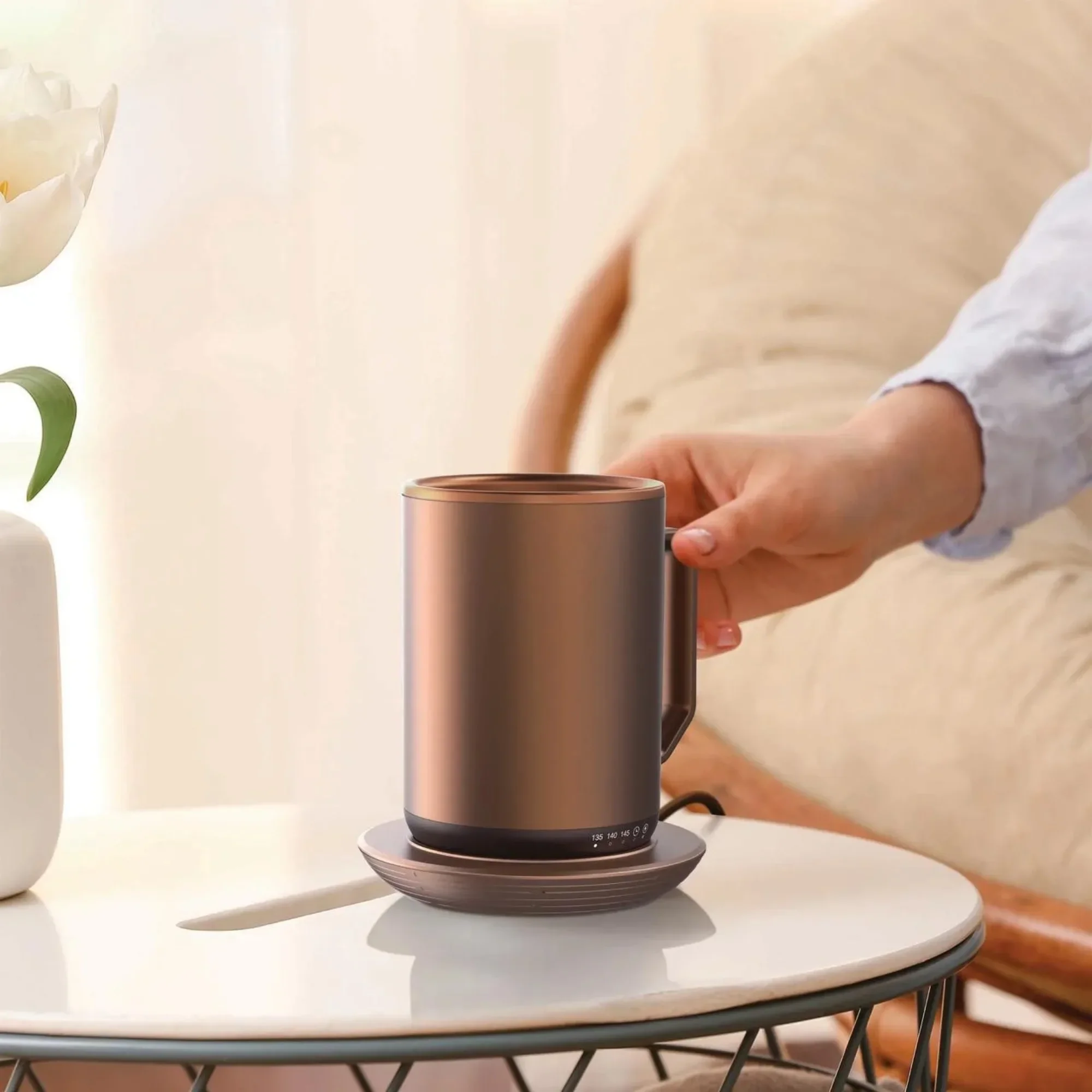 Charging Coaster, 12oz. Stainless Steel Self Heating Coffee Mug with Lid, 3.5" x 3.5" x 5"
Charging Coaster, 12oz. Stainless Steel Self Heating Coffee Mug with Lid, 3.5" x 3.5" x 5"