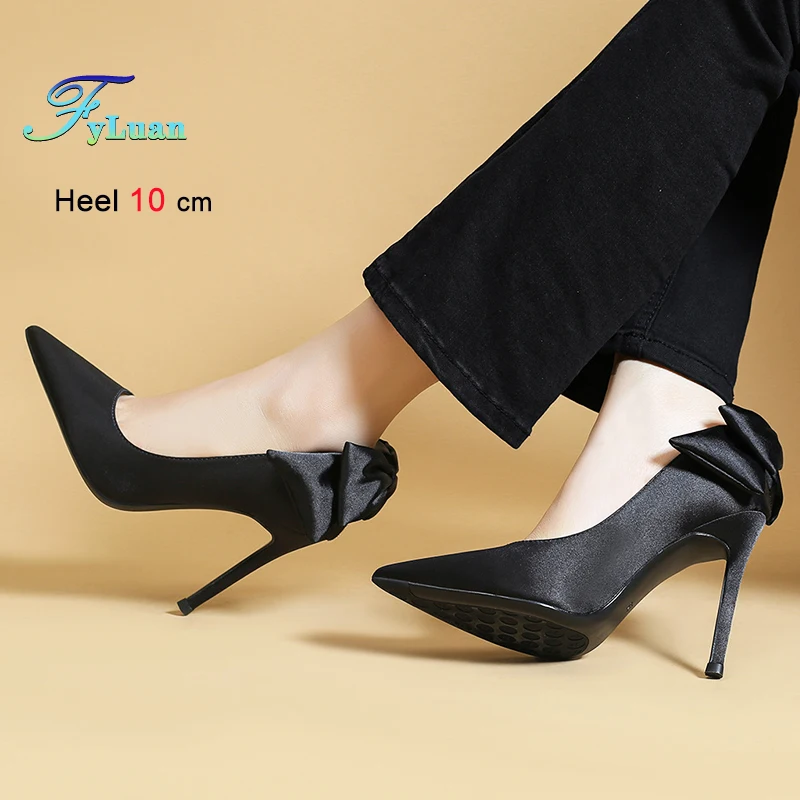 Solid Black Thin High Heels 6cm 8cm 10cm Women's Shoes Back Bow Knot Decor Ladies Pumps Silk Satin Pointed Stilettos Party Shoes
Solid Black Thin High Heels 6cm 8cm 10cm Women's Shoes Back Bow Knot Decor Ladies Pumps Silk Satin Pointed Stilettos Party Shoes