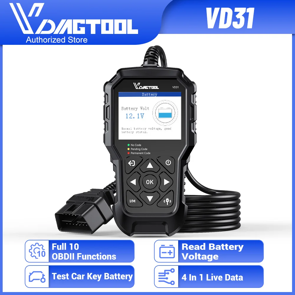 VDIAGTOOL VD31 Automotive Scanner Engine System Diagnostic Tool OBD2 Scan Tools Code Reader Live Data Key Battery Tester
VDIAGTOOL VD31 Automotive Scanner Engine System Diagnostic Tool OBD2 Scan Tools Code Reader Live Data Key Battery Tester