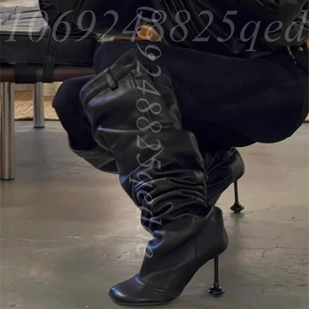 Women's Slouchy Ruched Thigh High Boots, Strange Style Heel Square Toe High Heel Boots with Soft Matte Leather Pleated Shoes
Women's Slouchy Ruched Thigh High Boots, Strange Style Heel Square Toe High Heel Boots with Soft Matte Leather Pleated Shoes