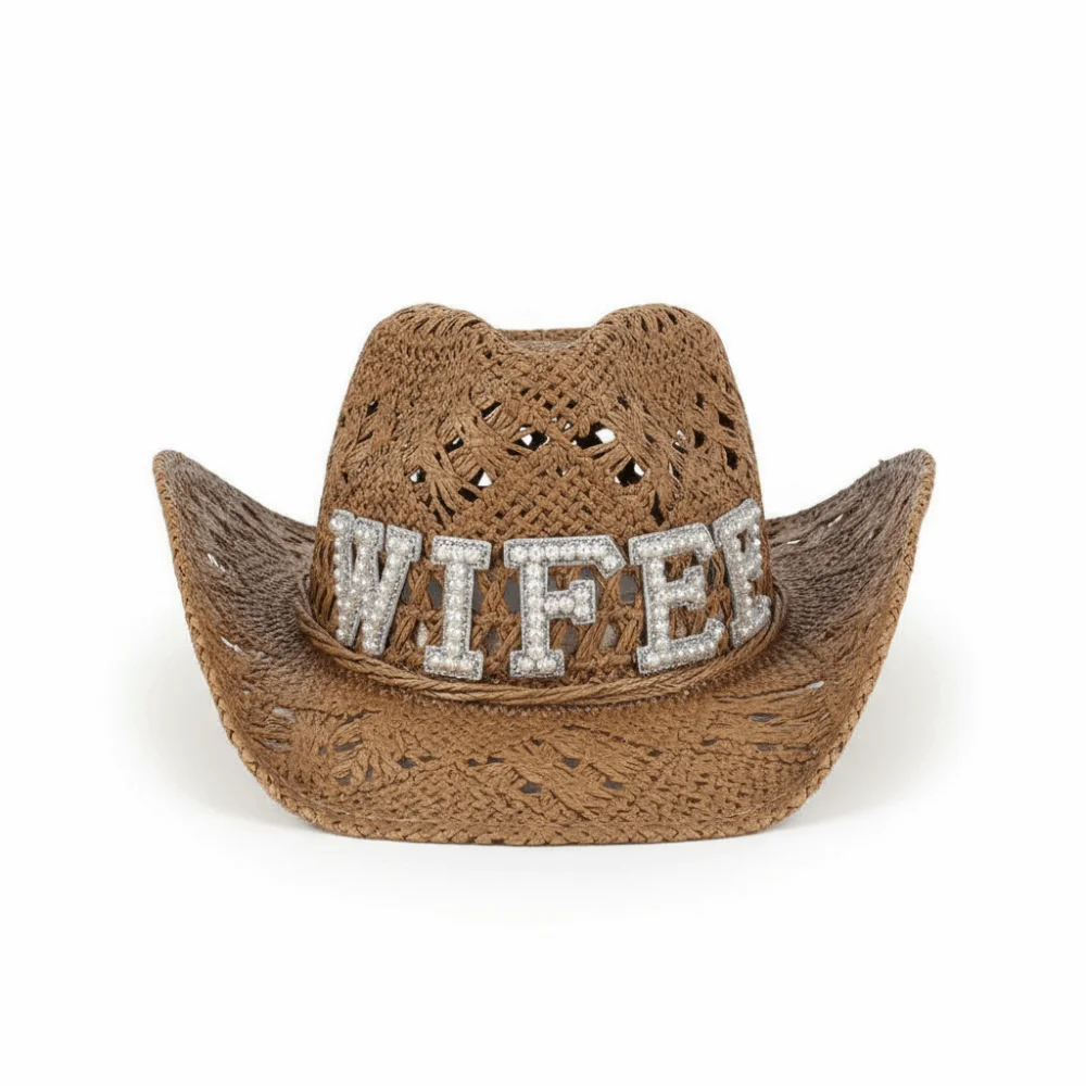 Fashion Rhinestone Letters Bride Wifey Cowboy Hat Hollow Breathable Western Cowboy Hat Crochet Sun Hat For Wedding Bridal Party
Fashion Rhinestone Letters Bride Wifey Cowboy Hat Hollow Breathable Western Cowboy Hat Crochet Sun Hat For Wedding Bridal Party