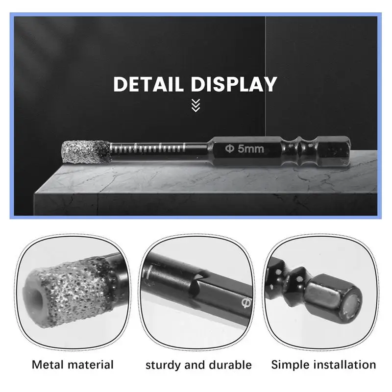 Professional 6Pc Black Dry Diamond Drill Bits Set For Granite Marble Tile Stone Glass Hard Materials 5/6/8/10/12Mm
Professional 6Pc Black Dry Diamond Drill Bits Set For Granite Marble Tile Stone Glass Hard Materials 5/6/8/10/12Mm