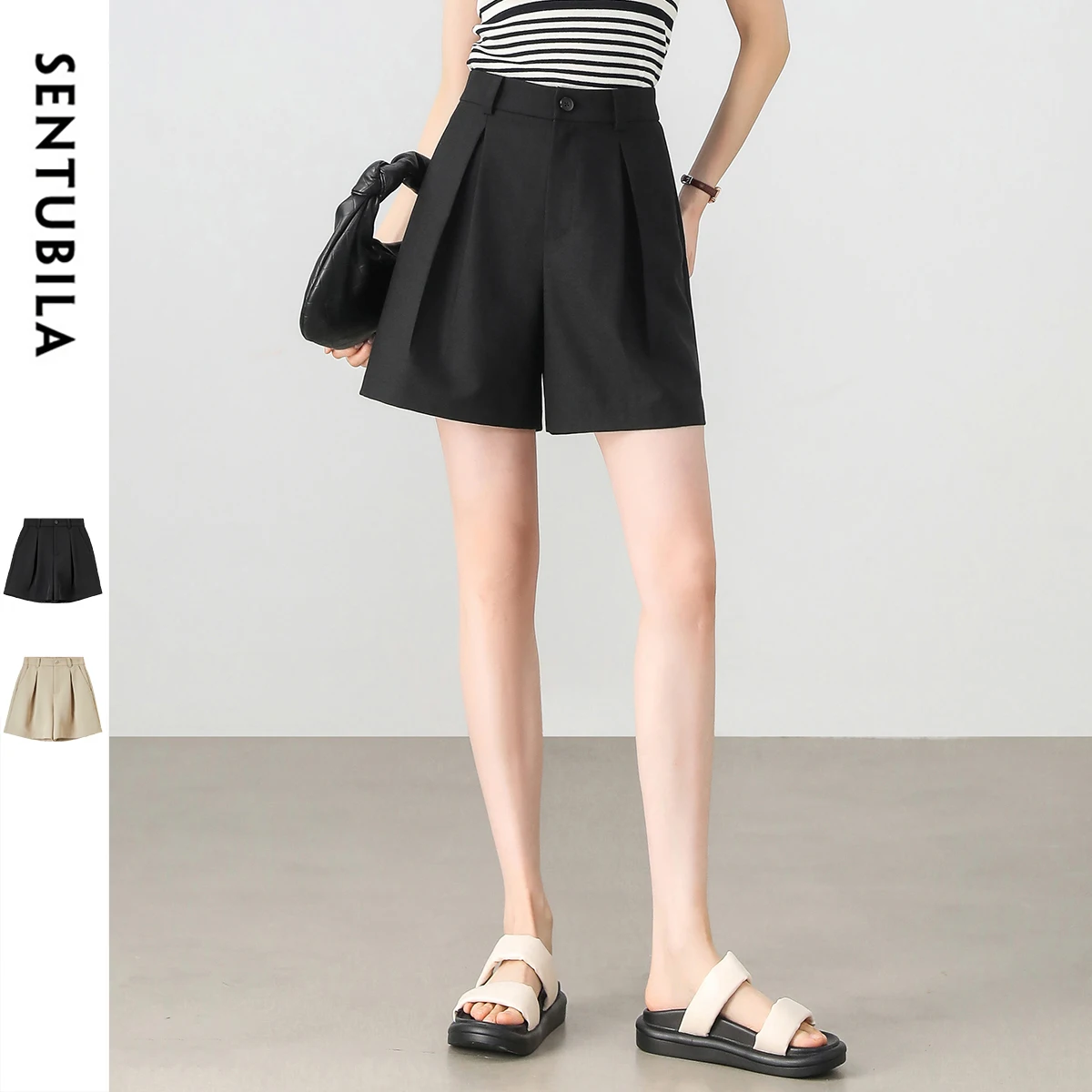 SENTUBILA Women Shorts 2025 Summer High Waist Folds A Line Wide Legs Twill Texture Ladies Solid Color Women Clothing 152K58764
SENTUBILA Women Shorts 2025 Summer High Waist Folds A Line Wide Legs Twill Texture Ladies Solid Color Women Clothing 152K58764
