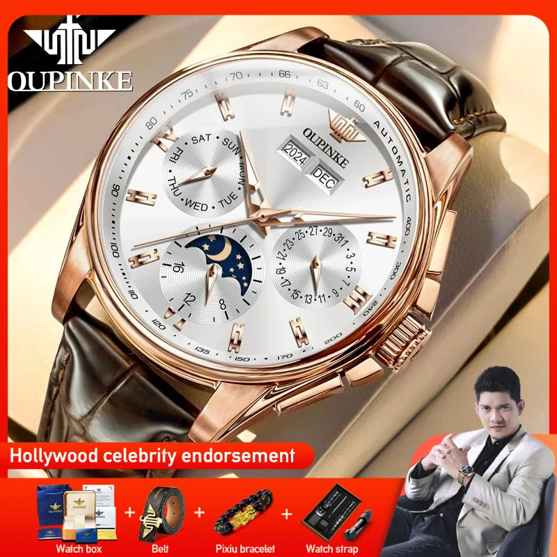 OUPINKE 3189 Mens Watch Original Luxury Automatic Mechanical Watch Moon Phase Waterproof Luminous Mens Gifts Reloj Hombre
OUPINKE 3189 Mens Watch Original Luxury Automatic Mechanical Watch Moon Phase Waterproof Luminous Mens Gifts Reloj Hombre