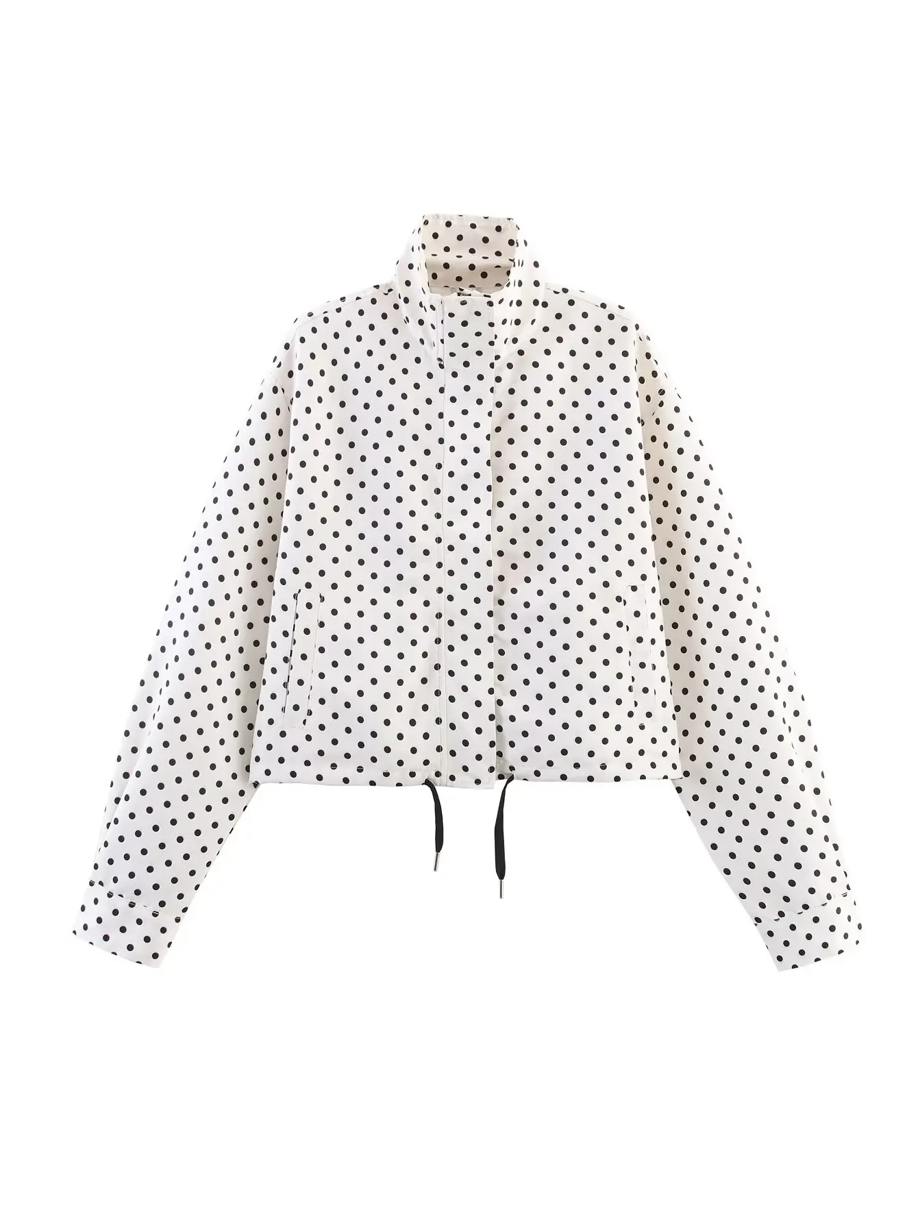 Women Polka Dot Print White Jackets Stand Collar Long Sleeve Coat Highstreet Outerwear
Women Polka Dot Print White Jackets Stand Collar Long Sleeve Coat Highstreet Outerwear