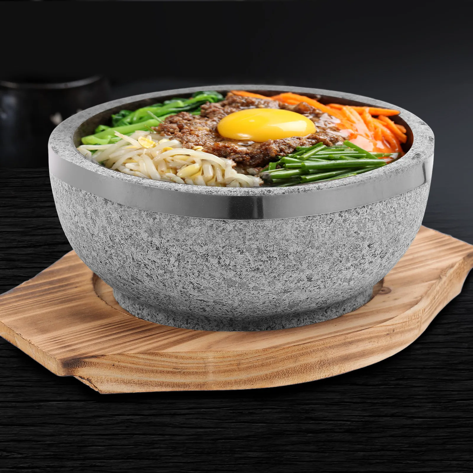 Korean Bowl 16CM Stone Pot Soup Rice Bibimbap Tray Wood Pad Heatproof Kitchen Supply Baking Pan Stoneware
Korean Bowl 16CM Stone Pot Soup Rice Bibimbap Tray Wood Pad Heatproof Kitchen Supply Baking Pan Stoneware