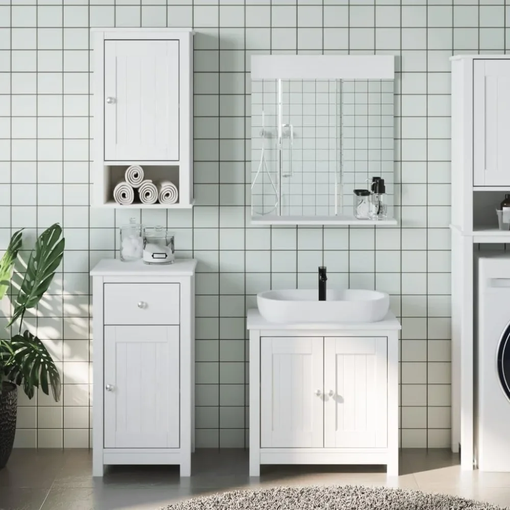 3-piece Bathroom Furniture with Drawers Berg White Solid Wood Pine, Bath Set with Mirror Indoor Furniture
3-piece Bathroom Furniture with Drawers Berg White Solid Wood Pine, Bath Set with Mirror Indoor Furniture