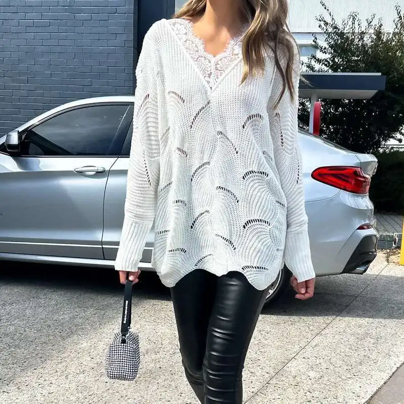 2025 European And American Autumn Women's Fashion Trend Lace Patchwork Long White Sweater Top
2025 European And American Autumn Women's Fashion Trend Lace Patchwork Long White Sweater Top