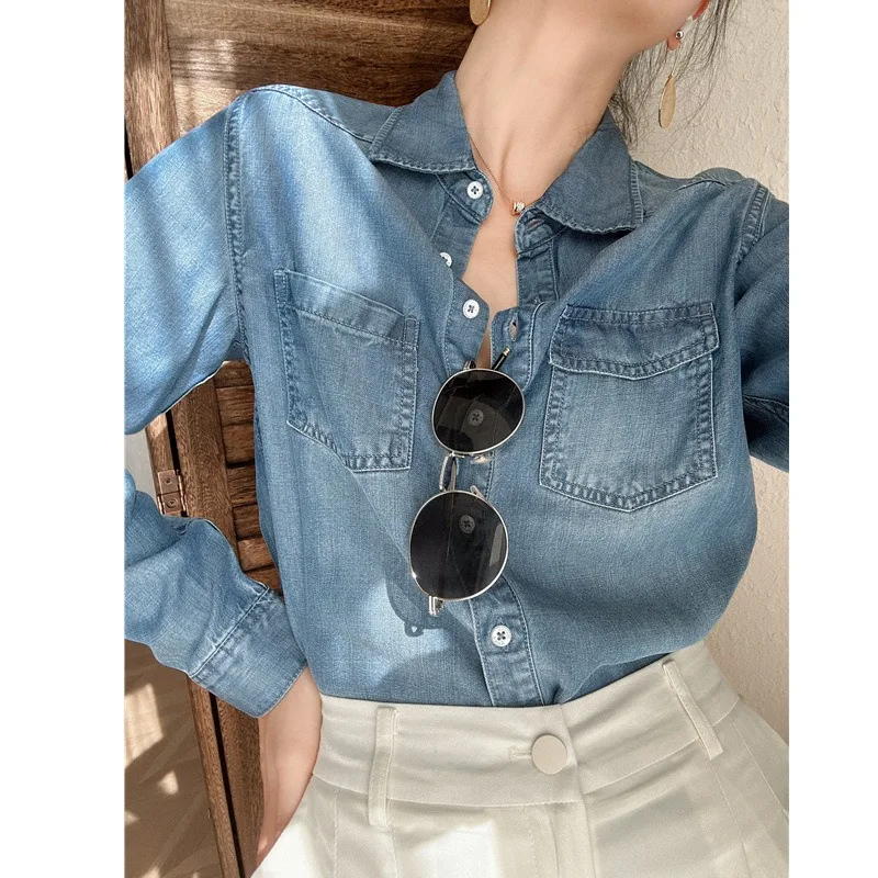 Retro Style 2026 Spring Autumn New Denim Shirt Hong Kong Flavor Commute Vintage Personality Solid Leisure Women Top Shirt
Retro Style 2026 Spring Autumn New Denim Shirt Hong Kong Flavor Commute Vintage Personality Solid Leisure Women Top Shirt