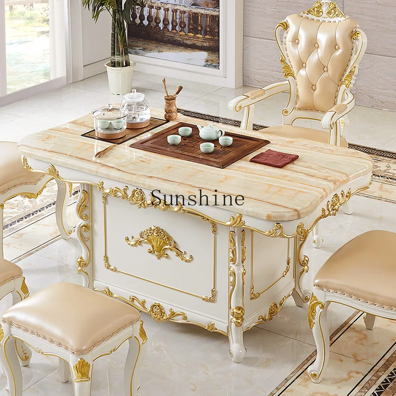 European retro home solid wood tea set tea ceremony kung fu tea table white balcony
European retro home solid wood tea set tea ceremony kung fu tea table white balcony