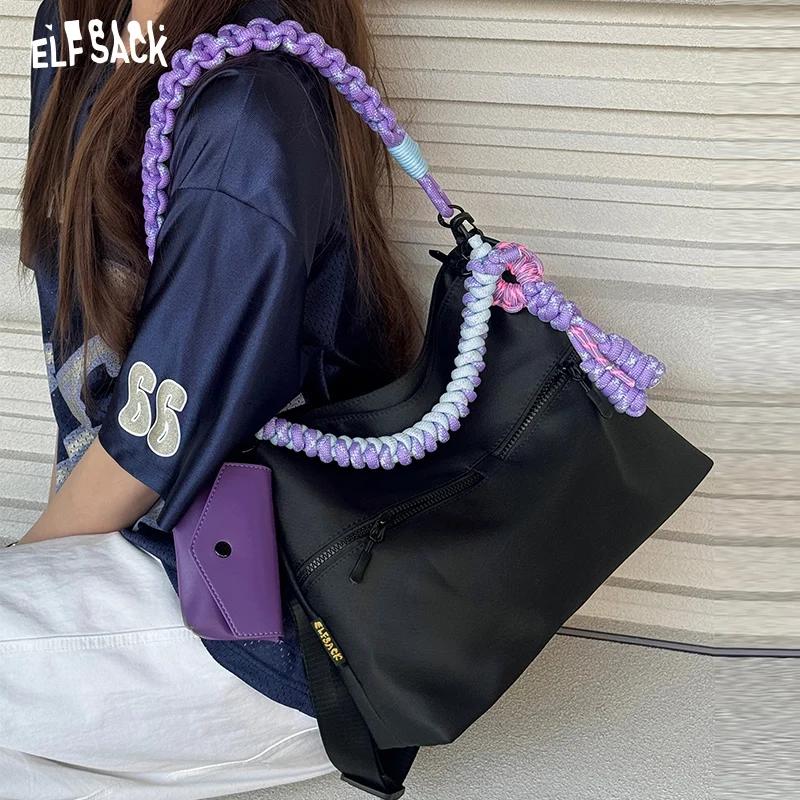 ELFSACK Black Shoulder Bag with Colorful Braided Strap, Casual Hobo Crossbody Bag, Multi-pocket Large Capacity Bag for Women
ELFSACK Black Shoulder Bag with Colorful Braided Strap, Casual Hobo Crossbody Bag, Multi-pocket Large Capacity Bag for Women
