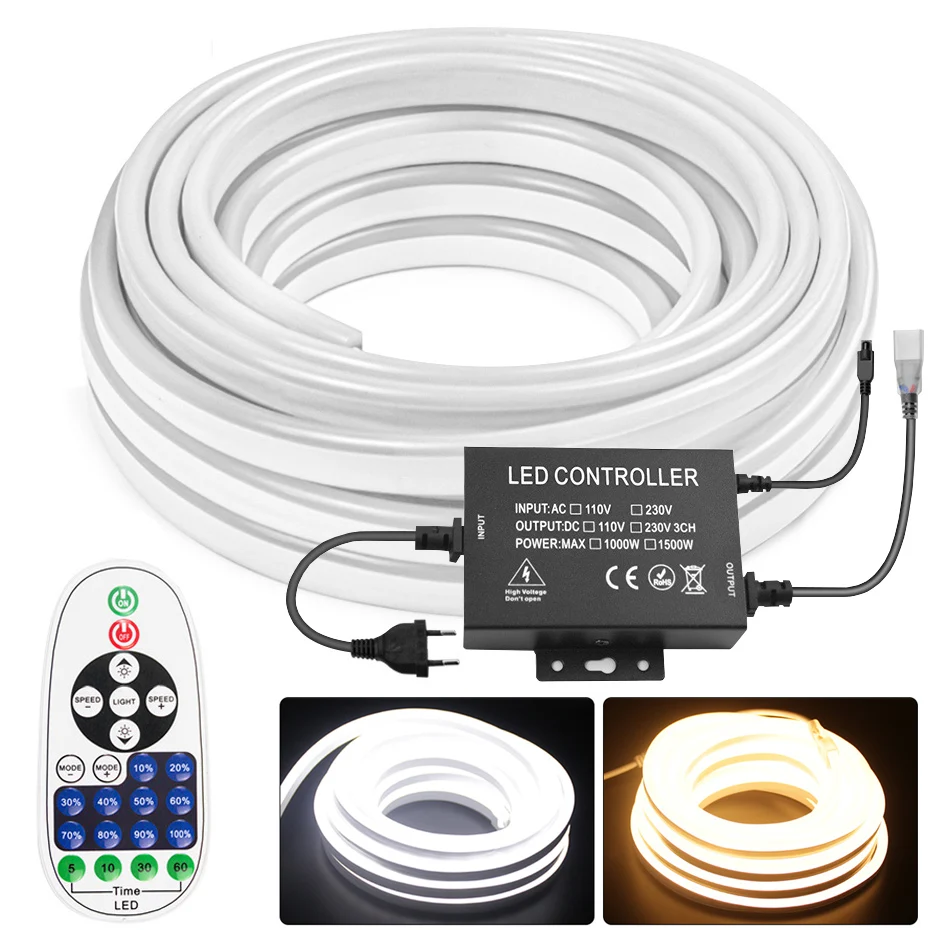 LED Neon Strip Waterproof Outdoor 2835 750W/1500W Flexible Neon Lamp 220V White/Warm White Led Tape Tuya WiFi Bluetooth Remote
LED Neon Strip Waterproof Outdoor 2835 750W/1500W Flexible Neon Lamp 220V White/Warm White Led Tape Tuya WiFi Bluetooth Remote
