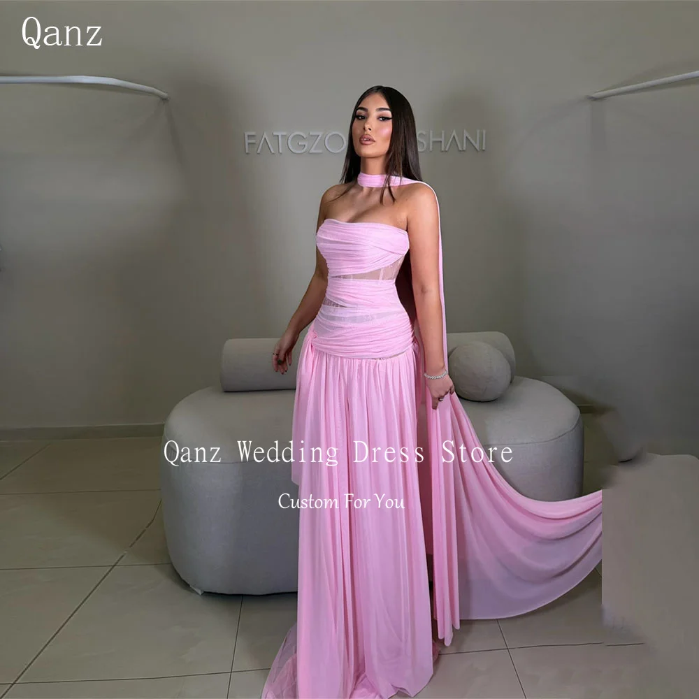 Qanz Pink Chiffon Prom Dresses Women Long A Line Lace Robe Femme élégante Strapless Dress For Wedding Guest Elegant Customized
Qanz Pink Chiffon Prom Dresses Women Long A Line Lace Robe Femme élégante Strapless Dress For Wedding Guest Elegant Customized