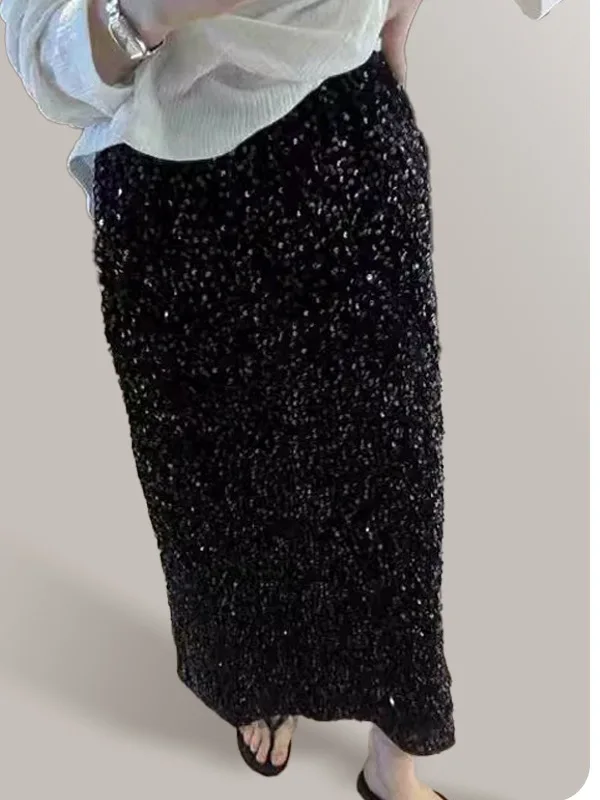 New 2025 Faionable High Waist Slimming Sequined Skirt European Sle Ladies Straight Tube Skirt Bright iny Polyester Fiber
New 2025 Faionable High Waist Slimming Sequined Skirt European Sle Ladies Straight Tube Skirt Bright iny Polyester Fiber