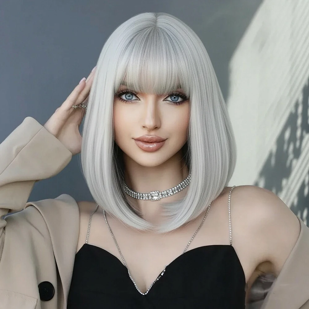 Short Straight Bob Silver Gray Human Hair Wigs with Bangs Natural Pixie Cut Wig for Women Machine Made Wig Daily Party Cosplay
Short Straight Bob Silver Gray Human Hair Wigs with Bangs Natural Pixie Cut Wig for Women Machine Made Wig Daily Party Cosplay