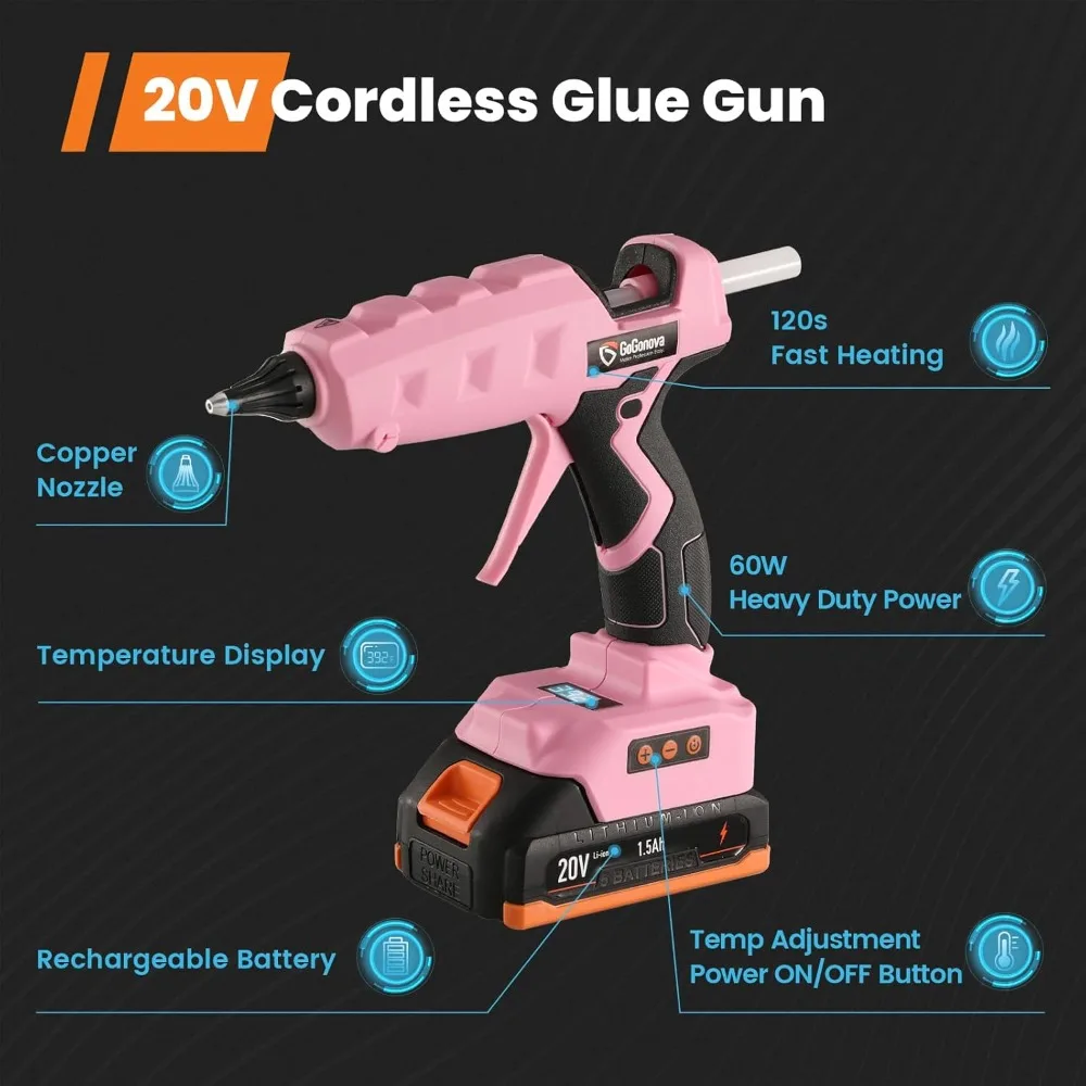 Full Size Cordless Glue Gun,20V Temp Adjust LCD Digital Display Fast Heating Accurate Dual Temp,12 Pcs Sticks (Battery Included)
Full Size Cordless Glue Gun,20V Temp Adjust LCD Digital Display Fast Heating Accurate Dual Temp,12 Pcs Sticks (Battery Included)