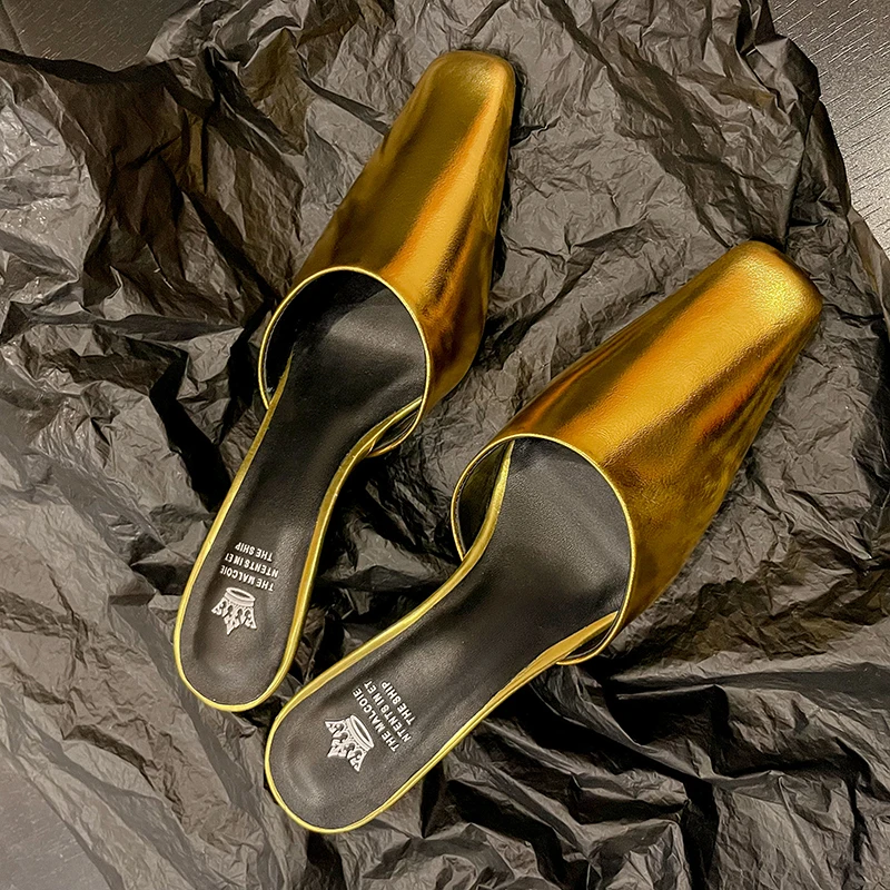 Women‘s Simple ShoesThin Heeled Silver Mules Handmade Mullers French Style Slip On Gold Slippers Square Toe Pumps
Women‘s Simple ShoesThin Heeled Silver Mules Handmade Mullers French Style Slip On Gold Slippers Square Toe Pumps
