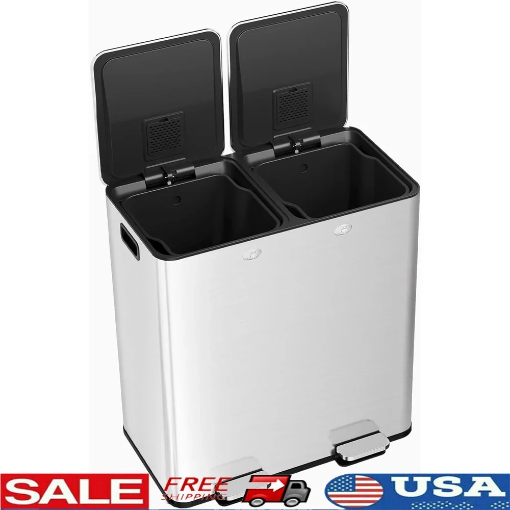 60L Stainless Steel Kitchen Trash Can Dual Compartment Step-On Pedal Bin Odor Seal Removable Basket Rustproof Waste Management
60L Stainless Steel Kitchen Trash Can Dual Compartment Step-On Pedal Bin Odor Seal Removable Basket Rustproof Waste Management
