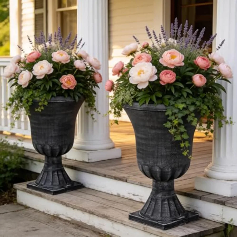 Front Porch Patio Garden Indoor Use: Plastic Urn Planters Set of 2 22 Tall 3D Textured Washed Black Finish Weather-Resistant La
Front Porch Patio Garden Indoor Use: Plastic Urn Planters Set of 2 22 Tall 3D Textured Washed Black Finish Weather-Resistant La