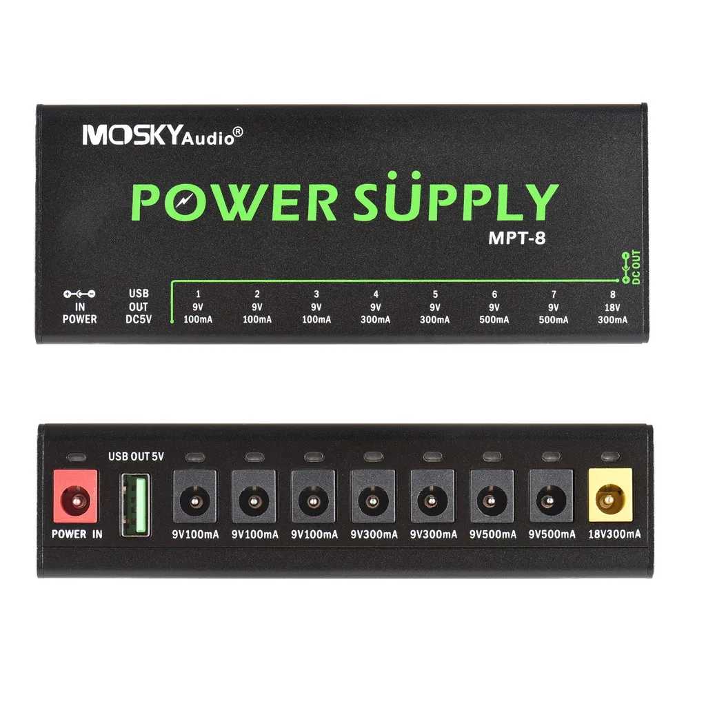 MOSKYAUDIO 8-Channel Guitar Pedal Power Supply with Independent Short Circuit Protection LED Power Indicator Pedal for Guitars 
MOSKYAUDIO 8-Channel Guitar Pedal Power Supply with Independent Short Circuit Protection LED Power Indicator Pedal for Guitars