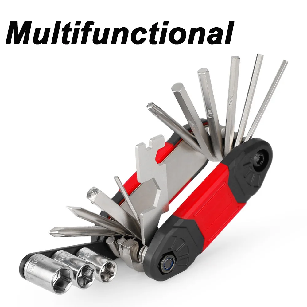 16 in 1 Bicycle Multitool, Multi Function Accessories Set for Road Mountain Bikes,Emergency Repair Tools Set Puncture Repair Kit
16 in 1 Bicycle Multitool, Multi Function Accessories Set for Road Mountain Bikes,Emergency Repair Tools Set Puncture Repair Kit