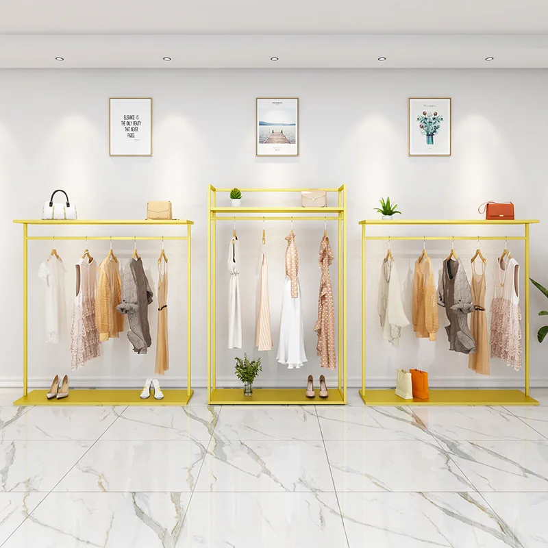 Clothing Store Display Rack Women's Store Shelf Display Rack Fashion Gold Clothing Rod Rack Floor Type
Clothing Store Display Rack Women's Store Shelf Display Rack Fashion Gold Clothing Rod Rack Floor Type