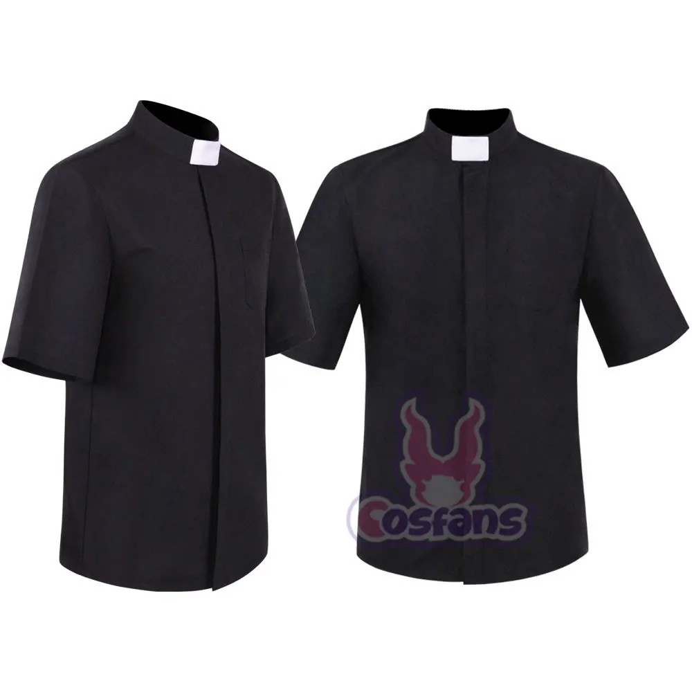 Halloween missionary role-playing shirt priest cosplay short sleeved black shirt
Halloween missionary role-playing shirt priest cosplay short sleeved black shirt