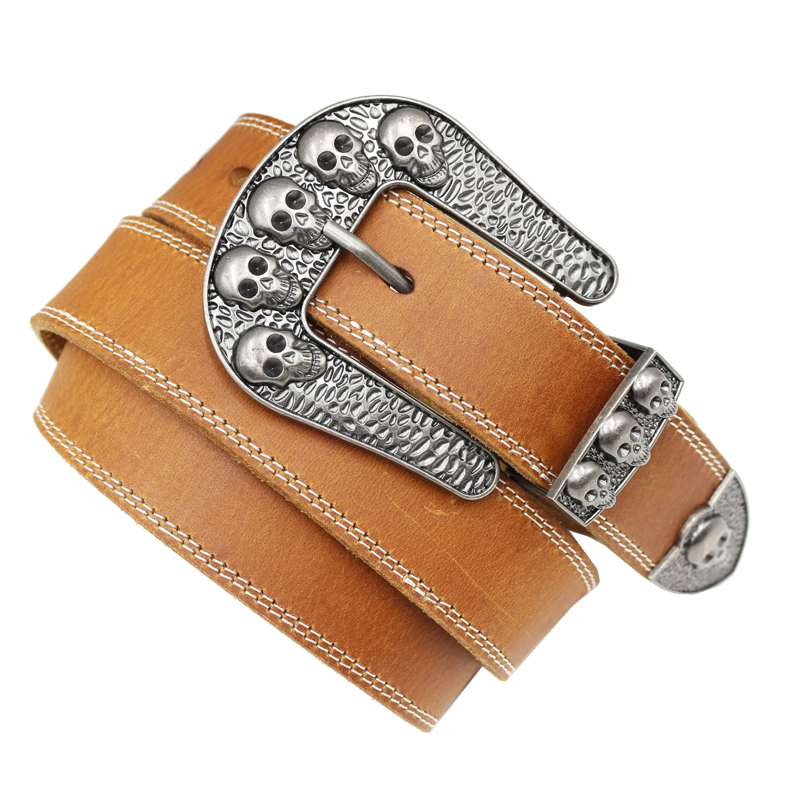 Crazy Horse Leather (Top-Grain Cowhide) with Handmade Extra Thick Cowhide Men's Belt Vintage Original, Unique Skull Pin Buckle
Crazy Horse Leather (Top-Grain Cowhide) with Handmade Extra Thick Cowhide Men's Belt Vintage Original, Unique Skull Pin Buckle