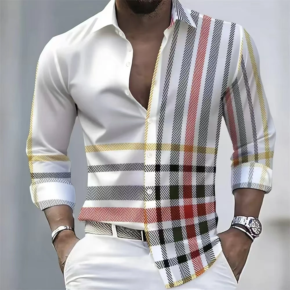 2026 New Men's Striped Long Sleeved Shirt, Geometric Stitching, Elegant Men, Casual and Fashionable, Comfortable and Breathable
2026 New Men's Striped Long Sleeved Shirt, Geometric Stitching, Elegant Men, Casual and Fashionable, Comfortable and Breathable
