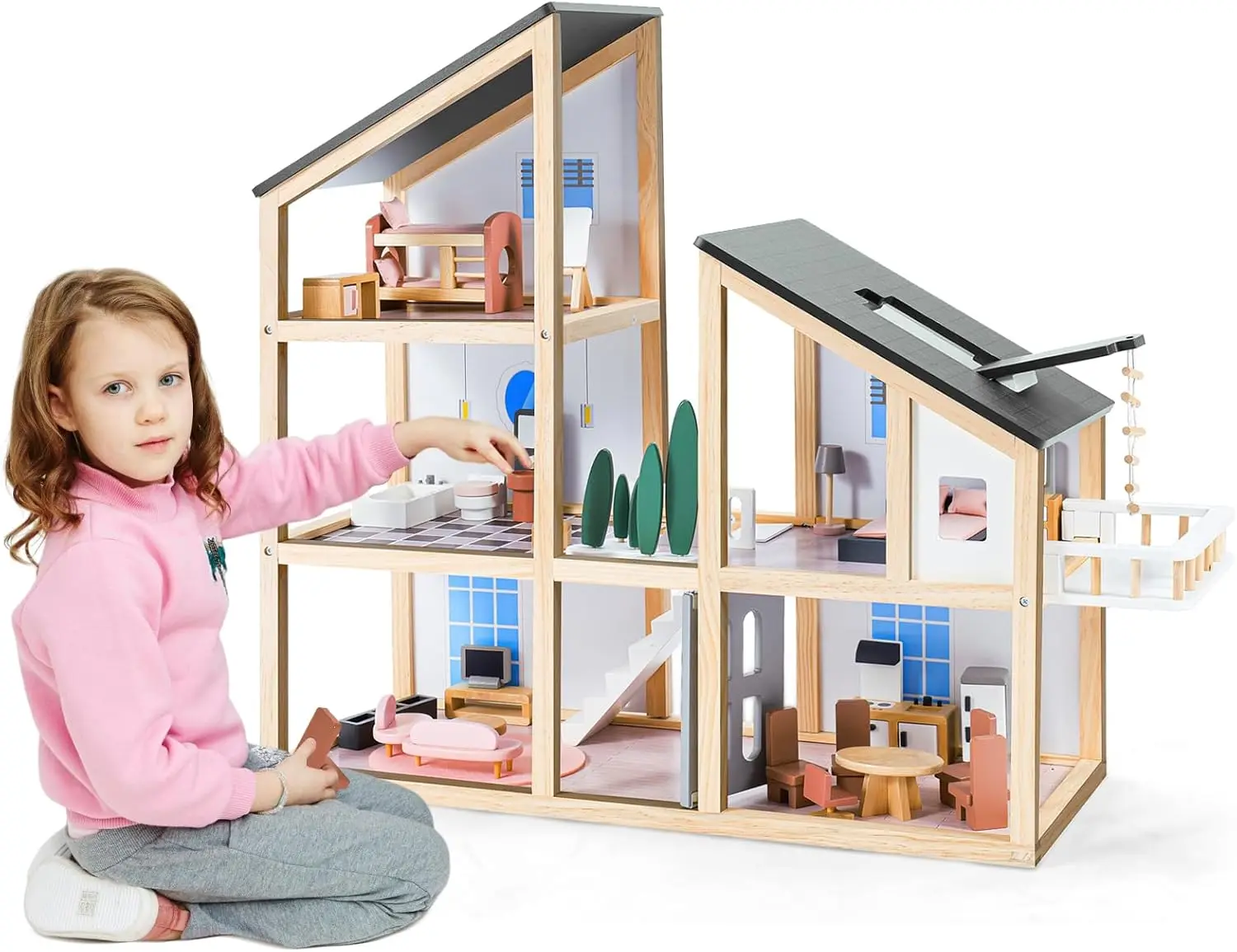 Large Wooden Doll House for Kids Ages 3+, Sturdy Modern Family Dollhouse Kit with Realistic Furniture Design, Educational Wooden
Large Wooden Doll House for Kids Ages 3+, Sturdy Modern Family Dollhouse Kit with Realistic Furniture Design, Educational Wooden