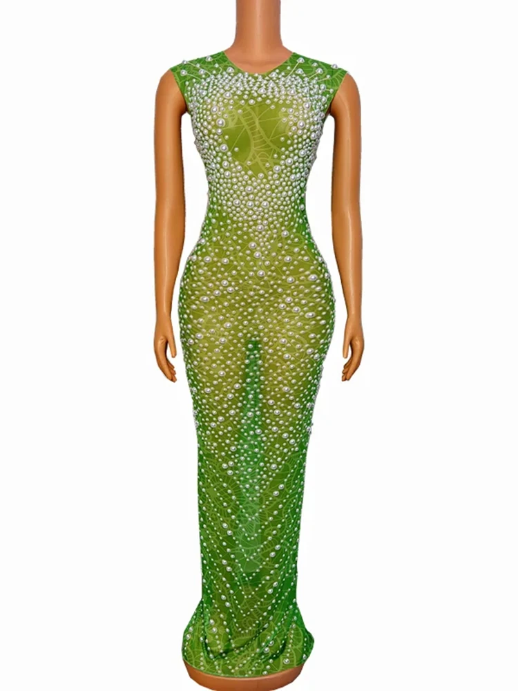 Green Mesh See Through Pearls Birthday Celebrate Evening Dress Sleeveless Gown Guest Sexy Drag Queen Costume Nightclub Party
Green Mesh See Through Pearls Birthday Celebrate Evening Dress Sleeveless Gown Guest Sexy Drag Queen Costume Nightclub Party