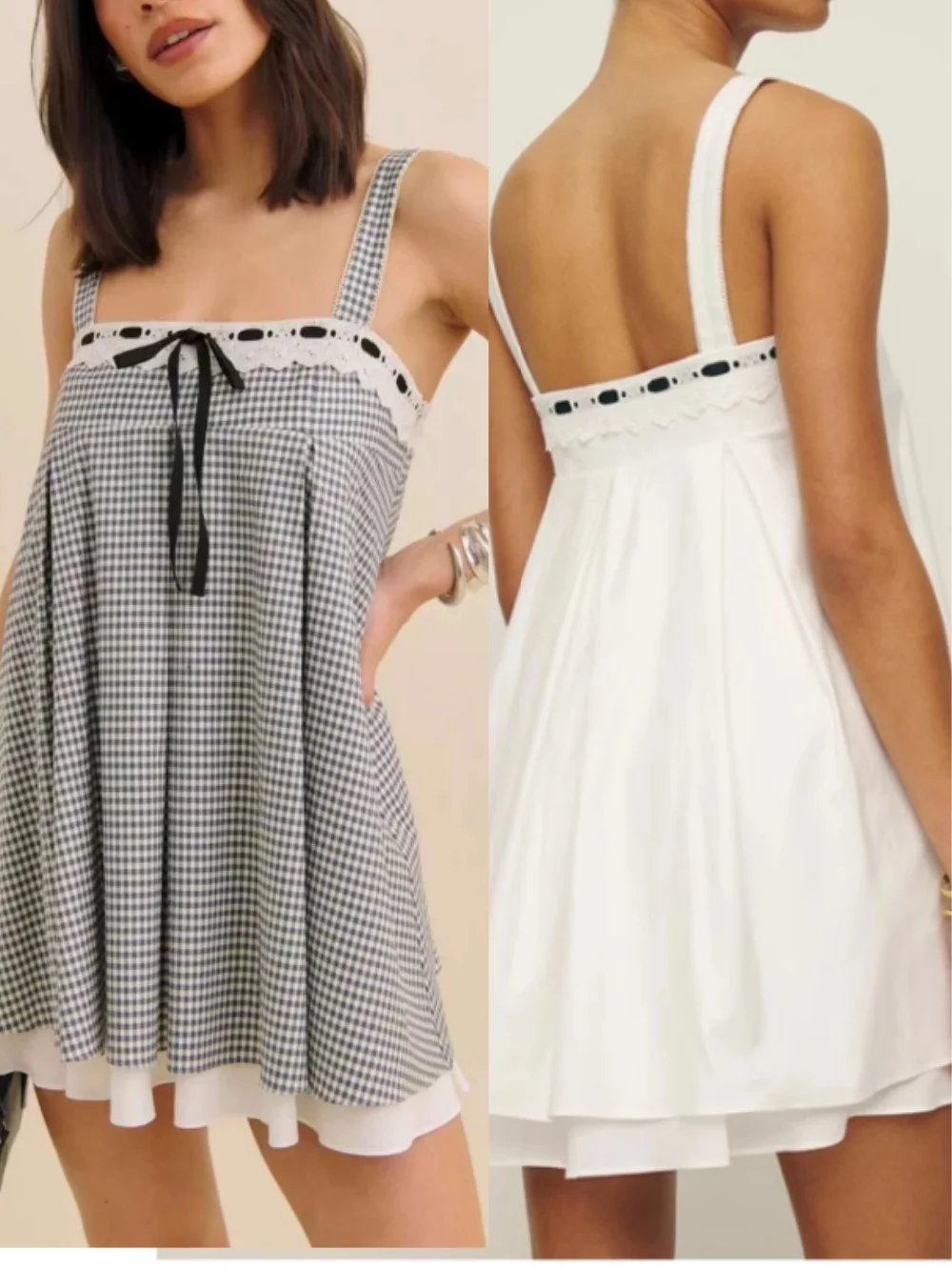 Lace Embroidery Edge Women Short Dress Solid Color or Plaid Square Collar High Waist Casual Female Mini Robe
Lace Embroidery Edge Women Short Dress Solid Color or Plaid Square Collar High Waist Casual Female Mini Robe