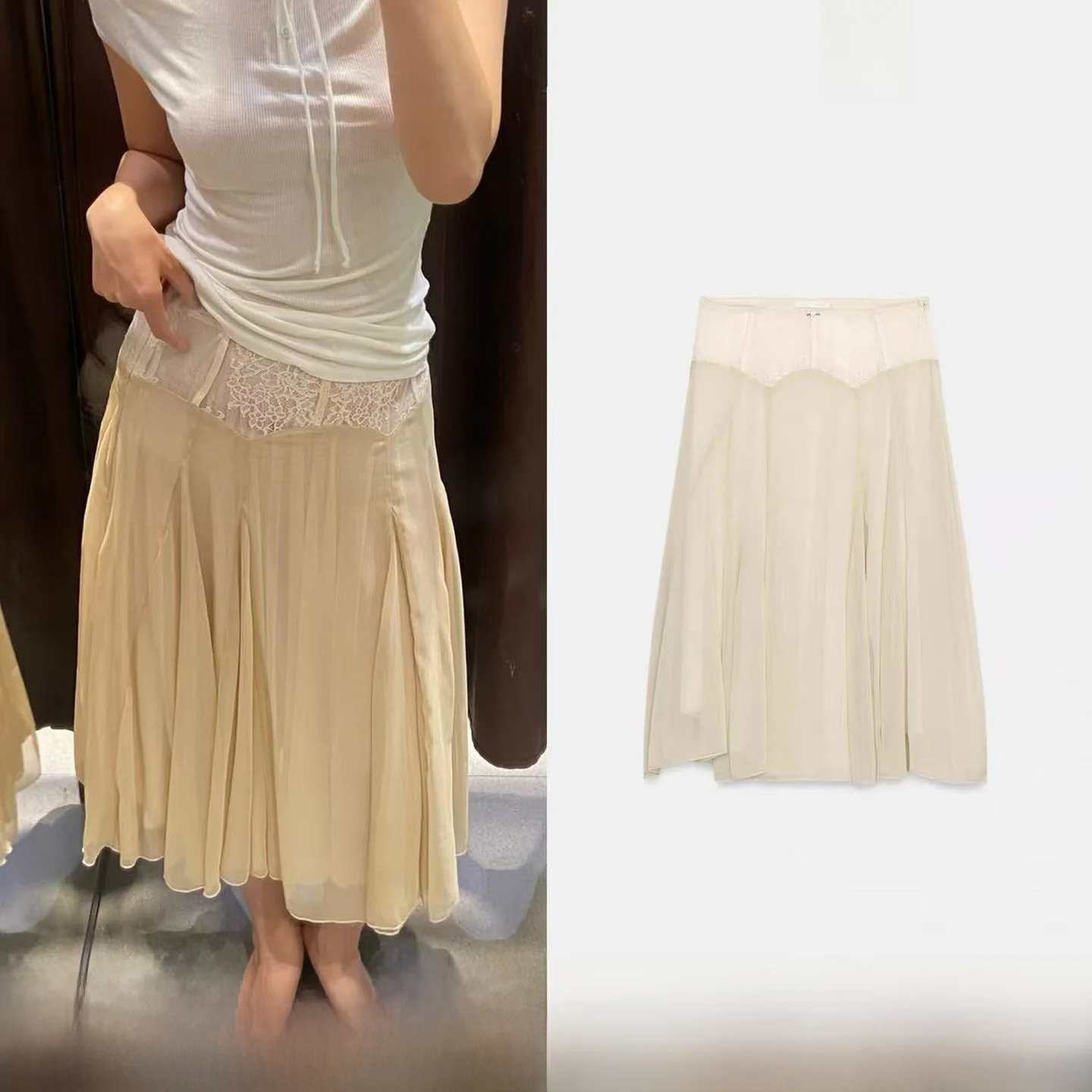 Retro High Waist Color Block Lace Patchwork Midi Skirt Spring Summer New Arrival Women's A-Line Half-length Skirt
Retro High Waist Color Block Lace Patchwork Midi Skirt Spring Summer New Arrival Women's A-Line Half-length Skirt