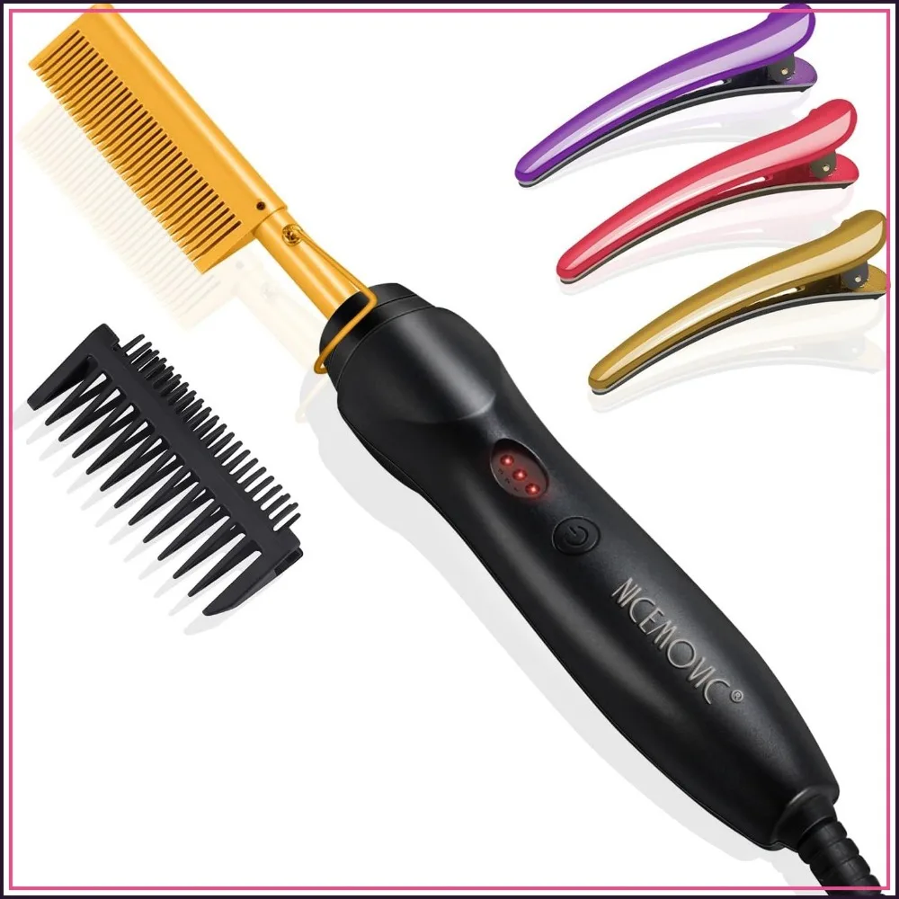 Ceramic Heating Hair Straightener Comb - Hot Pressing Brush for Natural Black Hair, Beard Wigs, and Curling (Gold)
Ceramic Heating Hair Straightener Comb - Hot Pressing Brush for Natural Black Hair, Beard Wigs, and Curling (Gold)