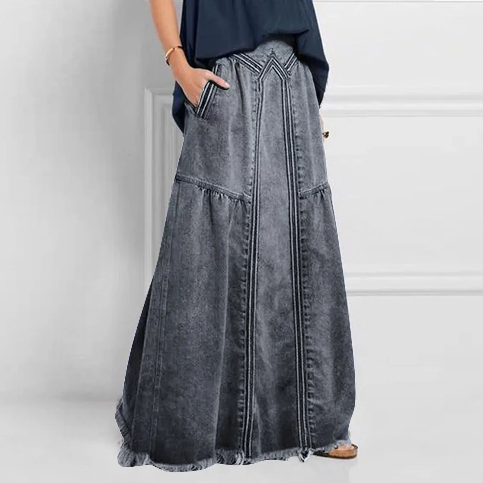 Women's Large Size Denim Skirt Tie Strips Elastic Waist Simple Half Bodies Skirts Loose Casual High Waist Jean Maxi Skirts
Women's Large Size Denim Skirt Tie Strips Elastic Waist Simple Half Bodies Skirts Loose Casual High Waist Jean Maxi Skirts