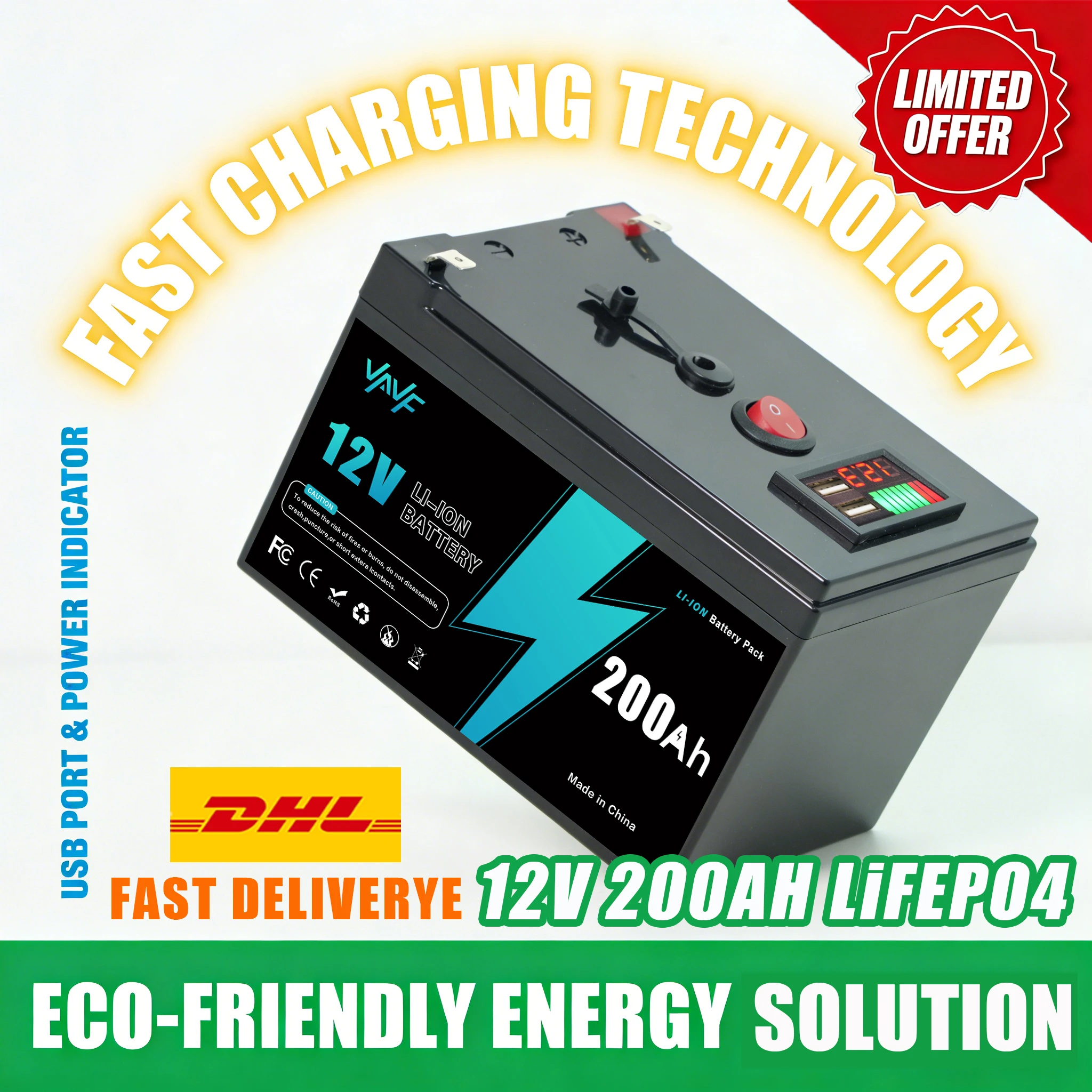 High Quality LiFePO4 Battery 12V200Ah, Deep Cycle Rechargeable with BMS for ScootersSolar Power,Off-Grid,Fish Finder
High Quality LiFePO4 Battery 12V200Ah, Deep Cycle Rechargeable with BMS for ScootersSolar Power,Off-Grid,Fish Finder