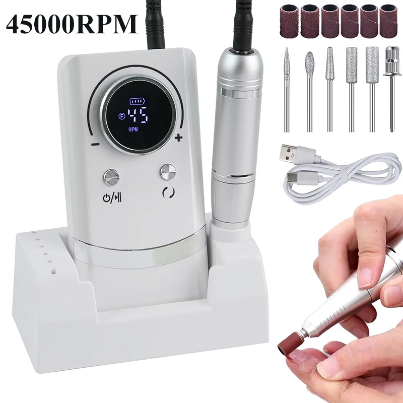 New 45000RPM Professional Electric Nail Drill Machine Rechargeable Low Noise Portable Nail Polisher File for Manicure Salon Tool
New 45000RPM Professional Electric Nail Drill Machine Rechargeable Low Noise Portable Nail Polisher File for Manicure Salon Tool