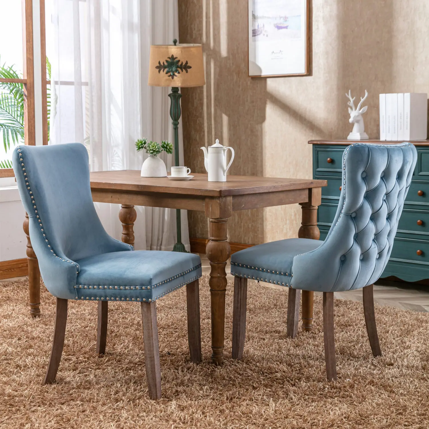 A&A Furniture,Upholstered Wing-Back Dining Chair with Backstitching Nailhead Trim and Solid Wood Legs,Set of 2, Light Blue,SW880
A&A Furniture,Upholstered Wing-Back Dining Chair with Backstitching Nailhead Trim and Solid Wood Legs,Set of 2, Light Blue,SW880