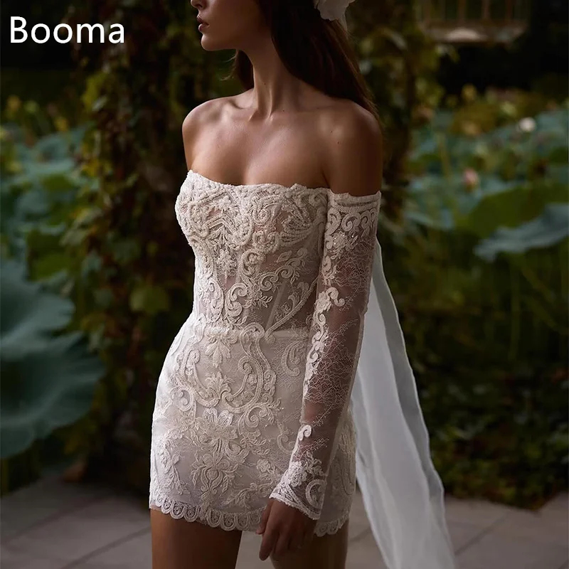 Booma Elegant A-Line Wedding Dresses Strapless Sleeveless Lace Appliquess Mini Brides Gown Custom Made 2025
Booma Elegant A-Line Wedding Dresses Strapless Sleeveless Lace Appliquess Mini Brides Gown Custom Made 2025