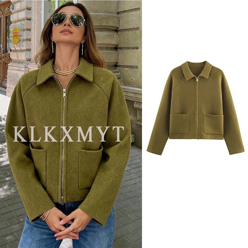 Женская модная куртка 202, осень-зима, новая однотонная короткая куртка на молнии с длинными рукавами и лацканами, женское уличное пальто для отдыха