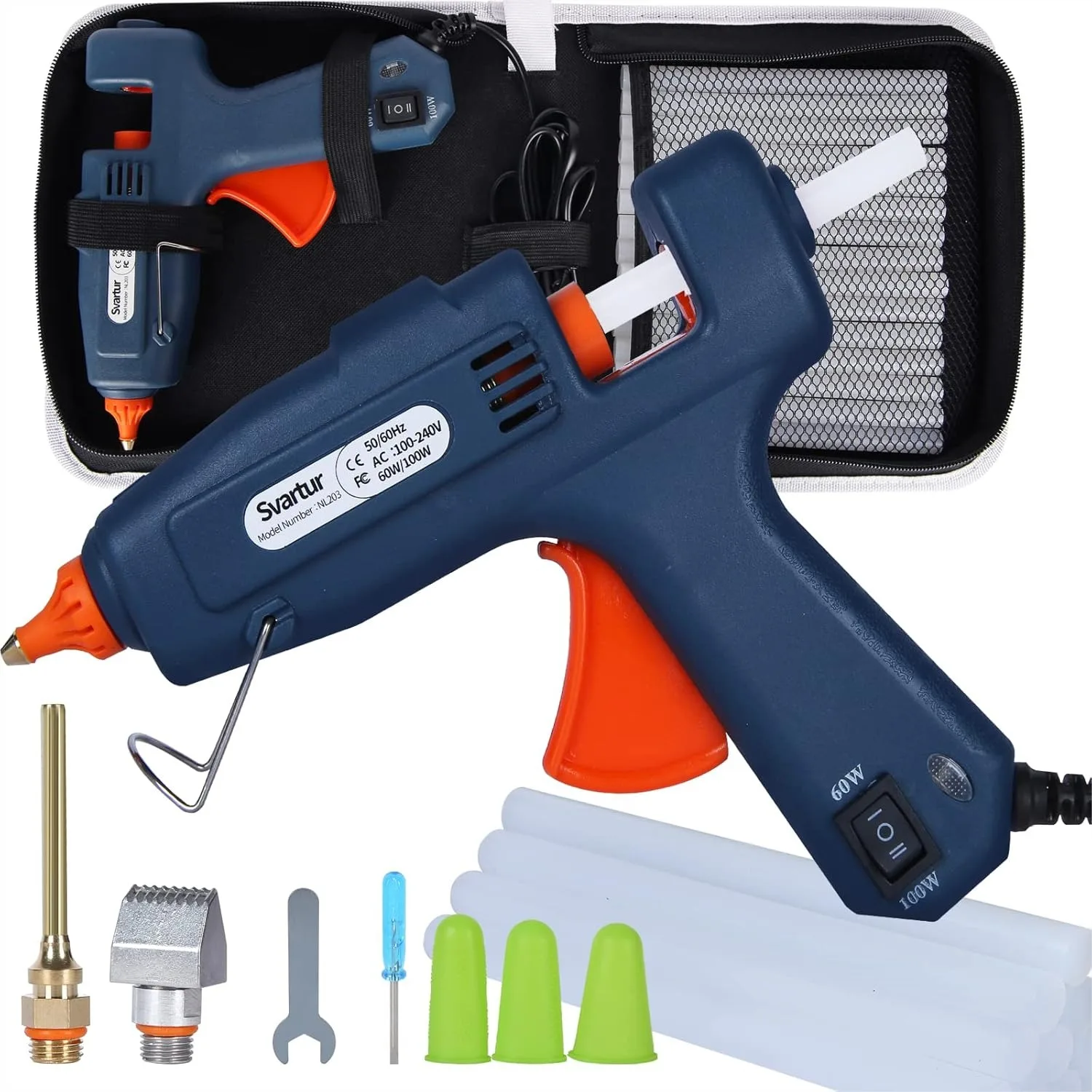 Full Size Hot Glue Gun with Case, 60W/100W/OFF Switch, 9.8ft Cord, 2 Nozzles, 15 Glue Sticks, Dual Power High Temp for Crafts
Full Size Hot Glue Gun with Case, 60W/100W/OFF Switch, 9.8ft Cord, 2 Nozzles, 15 Glue Sticks, Dual Power High Temp for Crafts