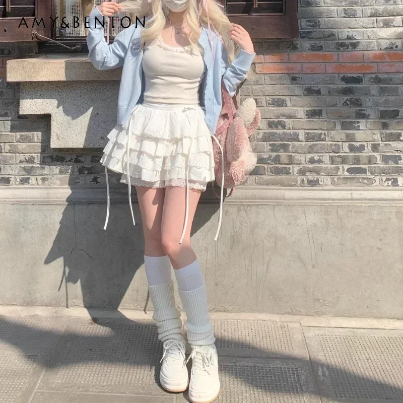 Japanese Original Women's Clothing Spring Summer New Straps High Waist Short Skirt Lace Embroidery Cute Sweet Cake Skirts Ladies
Japanese Original Women's Clothing Spring Summer New Straps High Waist Short Skirt Lace Embroidery Cute Sweet Cake Skirts Ladies