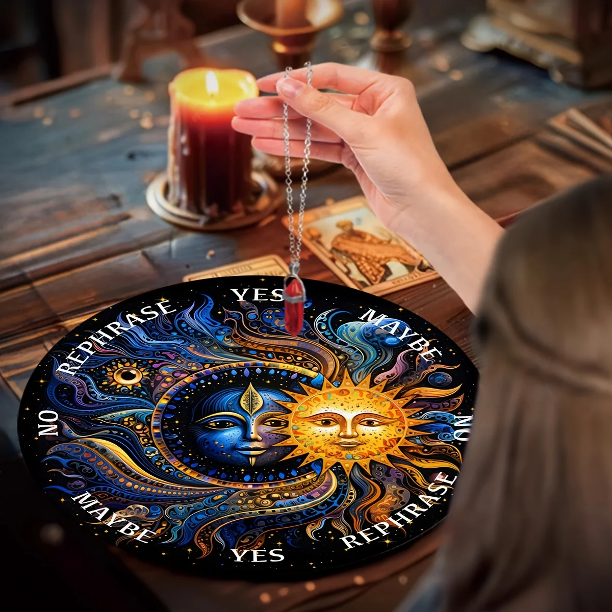 Декор для алтаря VIKAMA Solar Moon Magic, коврик для гадания с кристаллическим маятником, коврик для карт астрологических гаданий, прочный материал
Декор для алтаря VIKAMA Solar Moon Magic, коврик для гадания с кристаллическим маятником, коврик для карт астрологических гаданий, прочный материал